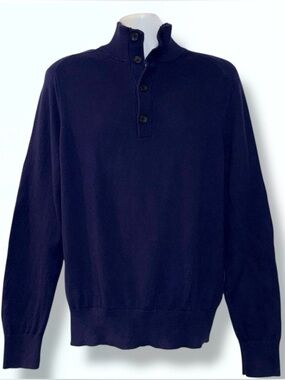 Banana Republic Cotton Cashmere Mock Neck Sweater Navy Blue (M)